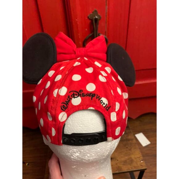 Disney Parks Youth Sz Minnie Mouse Ears Snapback Hat Baseball Cap Polka Dot EUC - Picture 2 of 5